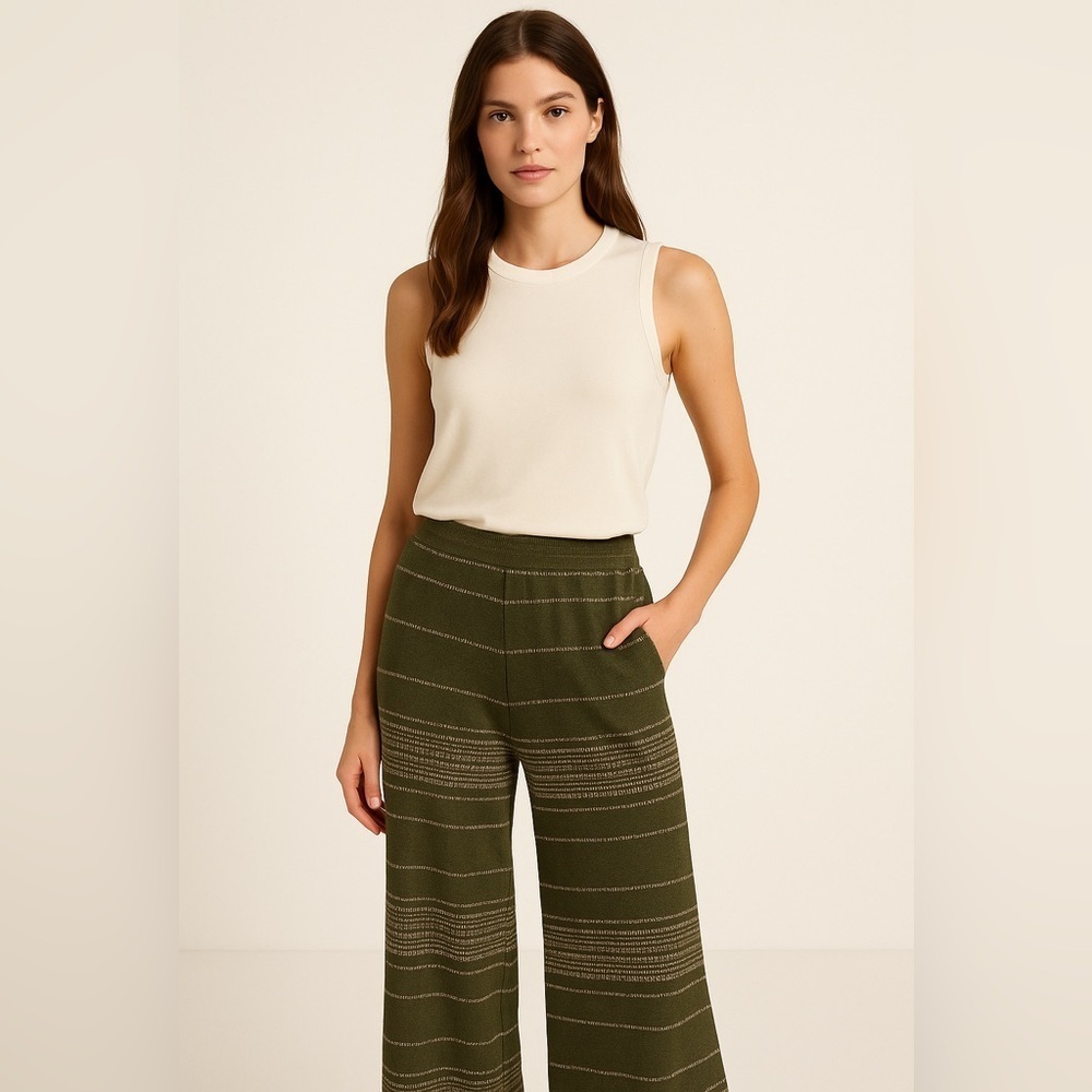 ZARA Basic Olive Green Wide-Leg Knit Pants